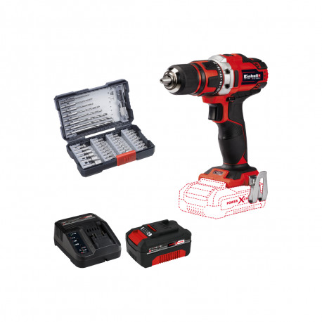 Pack EINHELL Perceuse visseuse 18V Power X-Change - TE-CD 18/40 Li-Solo - Starter Kit Power 4.0Ah - Coffret 39 accessoires