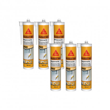 Lot de 6 mastics silicone SIKA SikaSeal-184 Maçonnerie - Beige - 300ml