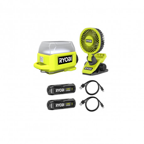 Pack RYOBI 4V Lanterne RLA4-0 - 250 lumens - Ventilateur RCF4-120G - 2 Batteries 2,0Ah - 2 Câbles USB