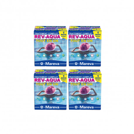 Lot de 4 kits Rev-Aqua MAREVA traitement complet pour piscine de 30 à 60 m3 - 2 mois