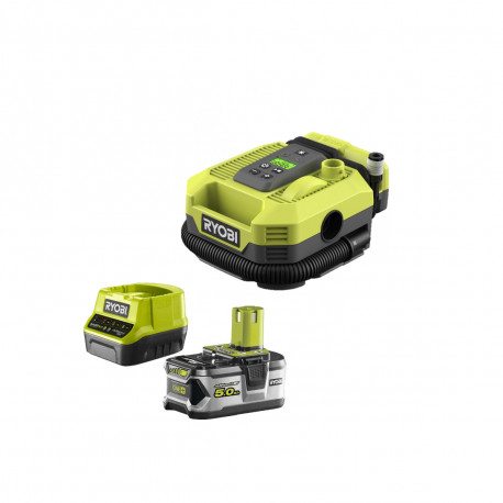 Pack RYOBI gonfleur compresseur 18V R18MI-0 - 1 batterie 5.0Ah - 1 chargeur rapide RC18120-150