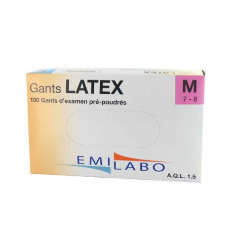 Boite de 100 Gants Latex pré-poudrés Taille M / 7-8 EMILABO