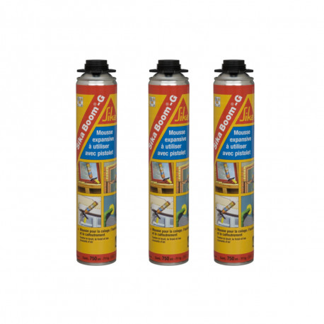 Lot de 3 mousses expansive extrudable au pistolet - SIKA Boom G - Beige - 750ml