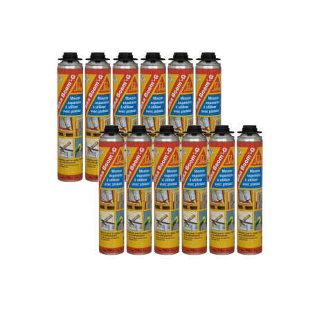 Lot de 12 mousses expansive extrudable au pistolet - SIKA Boom G - Beige - 750ml